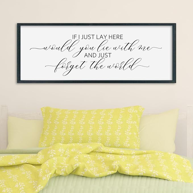 SRSZHIYUE If I Lay Here Would You Lie With Me Sign Bedroom Wall Decor Art 32"×12" Large Wood Framed Wall Hanging (Black)