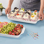 Dizada Large Serving Platter with Handles, 16" x 9" Porcelain Serving Tray, White Rectangular Platters for Entertaining & Serving Food, Serving Trays for Party, Appetizer, Charcuterie - Set of 3