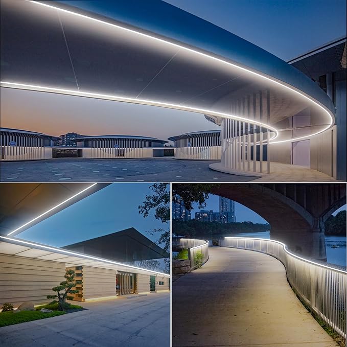 GZBtech Flexible LED Neon Rope Lights 16.4FT,AC 110-120V Waterproof Strip Light, 120 LEDs/M Cuttable Connectable Neon Lighting for Indoor Outdoor Home Decor/Commercial Building Use-Cold White 5M