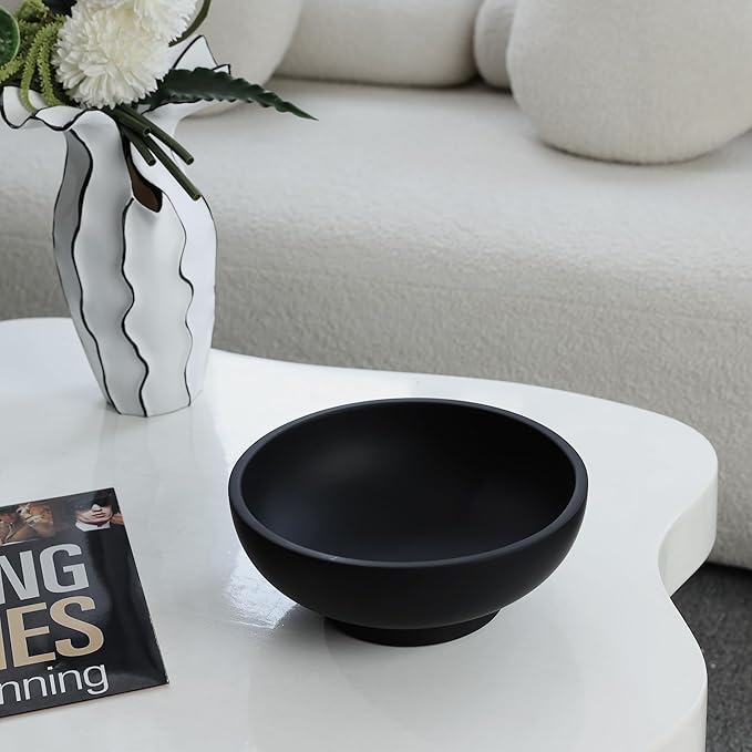 Large Black Decorative Bowl for Home Decor - Modern Concrete Fruit Bowl for Kitchen Counter or Coffee Table