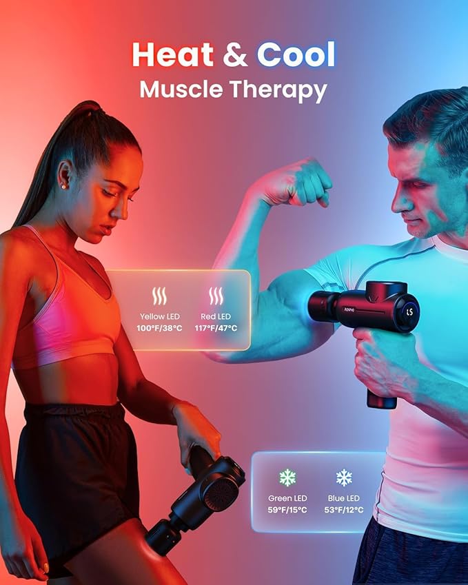 RENPHO Massage Gun with Heat and Cold, Portable Percussion Muscle Deep Tissue Massager with Bluetooth, Carry Case, Gifts for Men Women, Active+ Thermacool