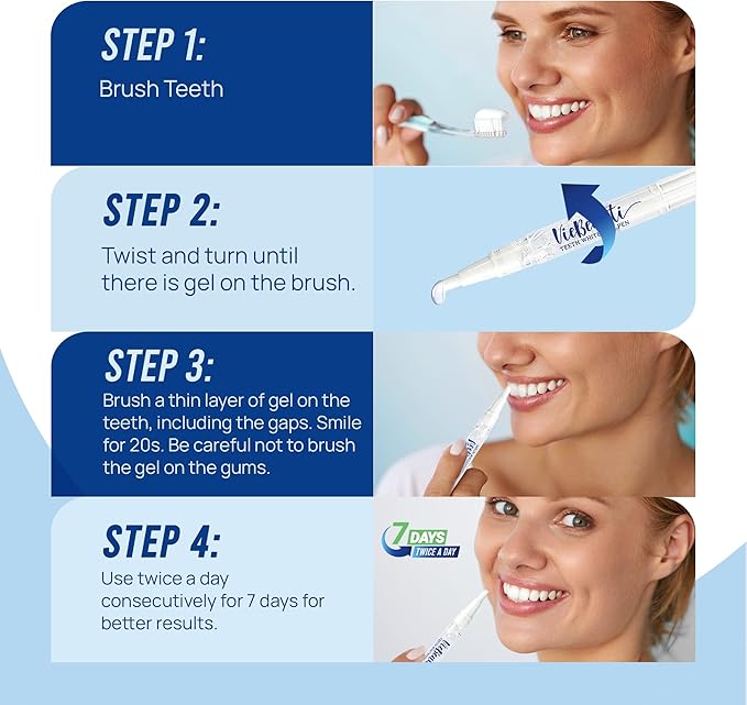 VieBeauti Teeth Whitening Pen (4 Pcs), 40+ Uses, Effective, Painless, No Sensitivity, Travel-Friendly, Easy to Use, Beautiful White Smile, Mint Flavor