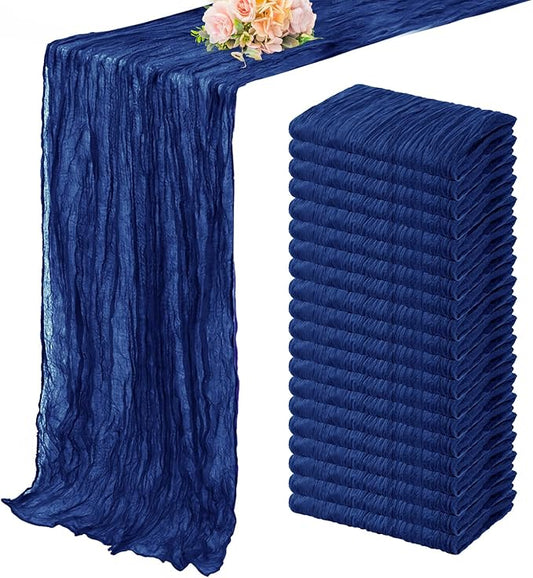 10FT 20 Pack Royal Blue Cheesecloth Table Runner 20 x 120 Inch Long Rustic Gauze Cheese Cloth Table Runner for Wedding Bridal Baby Shower Table Decorations Boho Fabric Sheer Birthday Party Table Decor