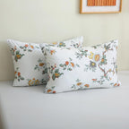 ABREEZE Floral Duvet Cover Queen Size Set Bird Flowers Bedding Set 100% Brushed Cotton Bedding Collection 1 Duvet Cover with 2 Pillowcases White