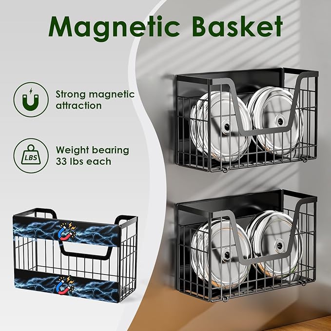 2 Set Magnetic Shelf for Fridge, Potato & Onion Storage Bins, Magnetic Fruit Basket for Refrigerator Pantry Kitchen Counter Laundry, Magnetic Fridge Organizer Spice Snacks Magnet Fridge Shelf