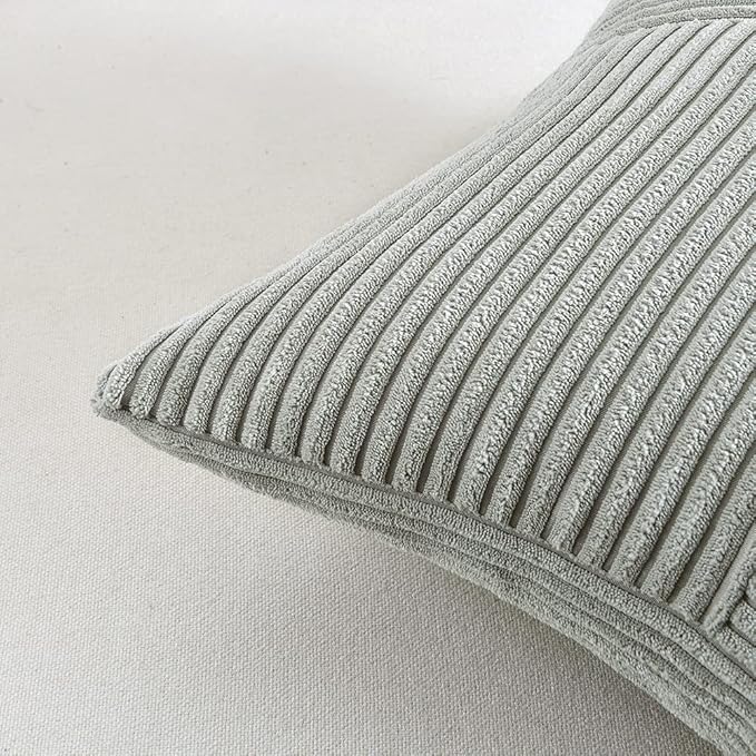 Fancy Homi 2 Packs Grey Long Lumbar Decorative Throw Pillow Covers 16x24 Inch for Couch Bed Sofa, Rustic Farmhouse Boho Home Decor, Soft Striped Corduroy Rectangle Accent Cushion Case 40x60 cm