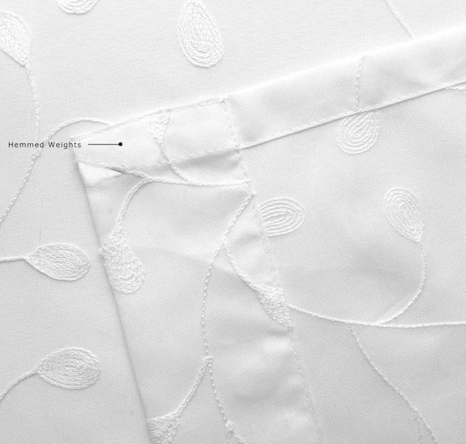 MIUCO Floral Embroidered Semi Sheer Curtains Faux Linen Grommet Window Curtains for Bedroom Living Room 84 Inches Long 2 Panels, Pure White