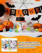 72 Pcs Halloween Mini Resin Animals Figures Kit - Luminous Tiny Resin Figurines Accessories, Glow in The Dark Miniature Ghost Figurines for Halloween Party, Micro Landscape, Tabletop Decor