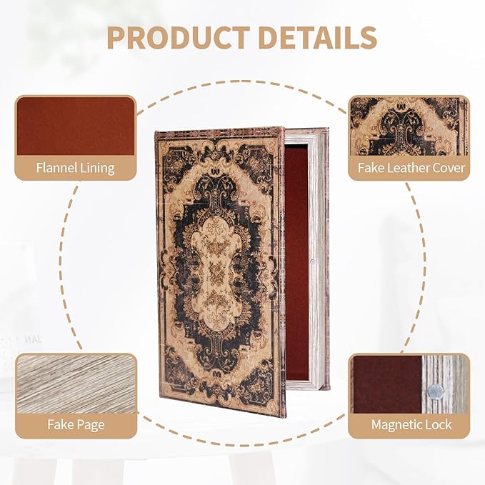 Decorative Storage Box for Home Decor - Vintage Faux Wood Book Box with Magnetic Lock, Hidden Jewelry & Remote Storage, Coffee Table Books Decor, Shelf Decor Accents (M Size, 10.2") -5-05