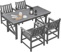 HDPE Patio Dining Set, 5-Piece Outdoor Table and Chairs with Umbrella Hole, Modern Outdoor Dining Set for 4, HDPE Outdoor Patio Furniture Dining Sets for Deck, Poolside, Porch, Smoke Gray