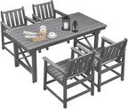 HDPE Patio Dining Set, 5-Piece Outdoor Table and Chairs with Umbrella Hole, Modern Outdoor Dining Set for 4, HDPE Outdoor Patio Furniture Dining Sets for Deck, Poolside, Porch, Smoke Gray