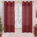 LAMIT Burgundy Red Sheer Linen Curtains 63 Inch Length, Linen Textured Light Filtering Panels Bronze Grommet Christmas Decor Drapes for Bedroom/Living Room, 2 Panels Set, 34 x 63 Inch