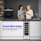 Tylza 12" Wine Cooler Refrigerator 18 Bottle Capacity, Compact Freezerless, Temperature Stability, Low Noise, Double-Layer Tempered Glass Door