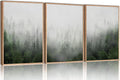 HPINUB Misty Green Forest Framed Canvas Wall Art Set, Nature Scenery Modern Wall Decor, Foggy Mountain Wall Painting, Woodland Landscape Nursery Art Print for Living Room, Bedroom, Office - 16"x24"x3