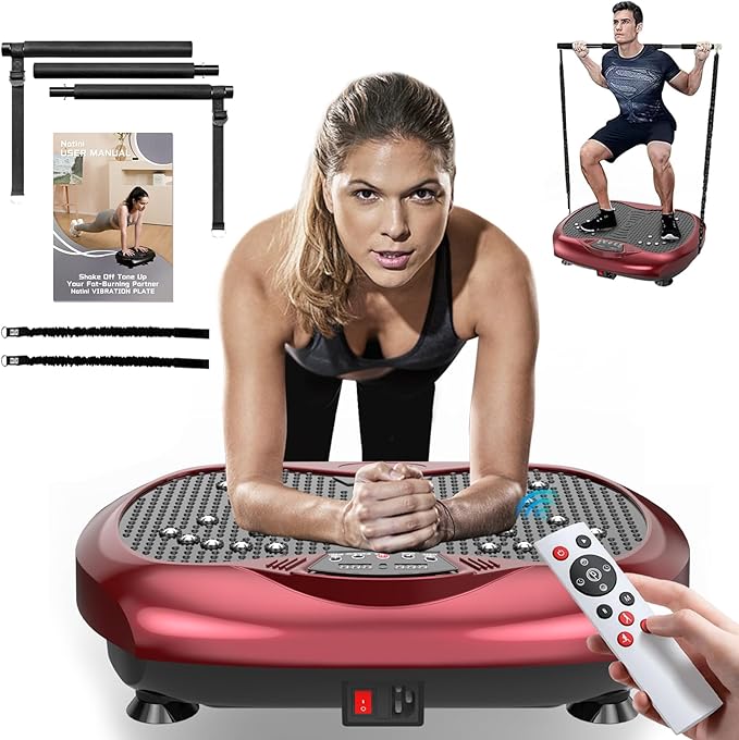 Vibration Plate Exercise Machine - Whole Body Workout Vibration Platform Lymphatic Drainage Machine for Weight Loss Home Fitness with Resistance Bands Remote