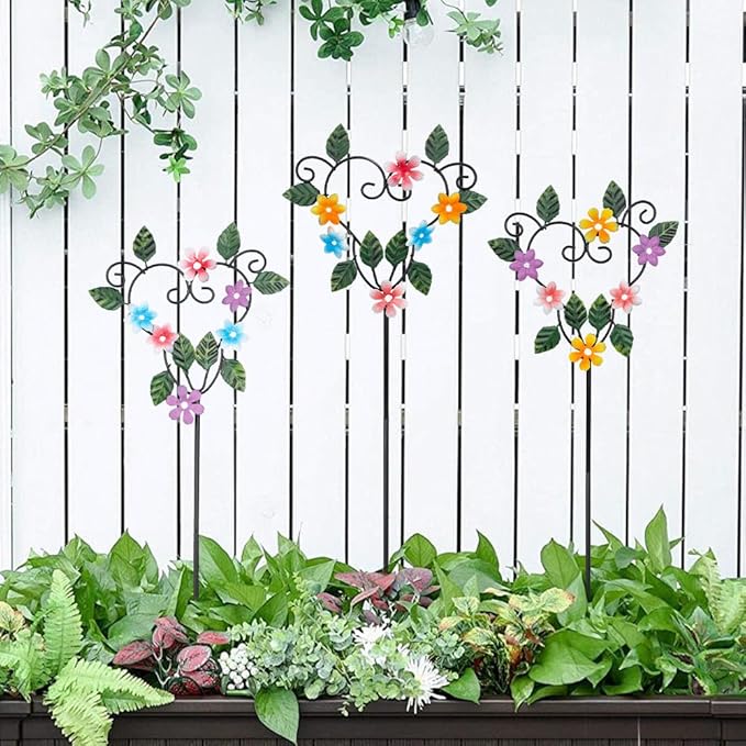 Metal Flowers Decorative Garden Stakes, 22.1 ''H Heart Shape Metal Flowers for Outside Yard Art Garden Stakes,Spring Outdoor Decor Housewarming Present for Women Mom Grandma