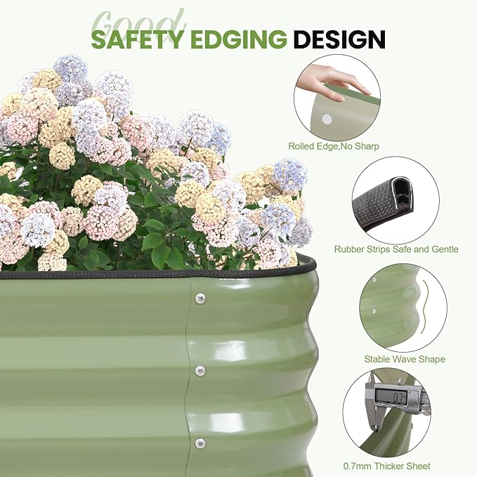 G GOOD GAIN 4-in-1 Adjustable Raised Garden Bed Kit | Galvanized Planter Boxes for Vegetables, Flowers | 12" Tall, Multiple Sizes (5x3x1ft, 4x4x1ft, 6x2x1ft, 7x1x1ft) | Outdoor Metal Raised Bed, Green