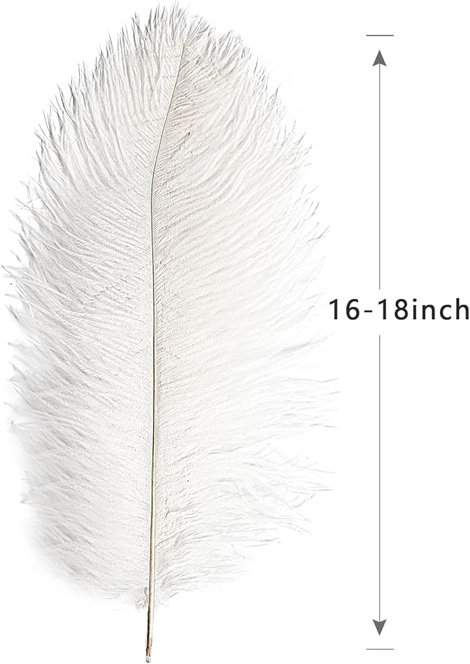 THARAHT 12pcs White Ostrich Feathers Natural Bulk 16-18Inch 40cm-45cm for Wedding Party Centerpieces Easter Gatsby and Home Decorate Ostrich Feathers