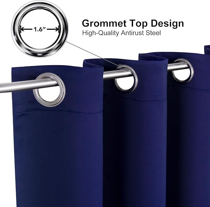ChrisDowa Blackout Curtains 70 inches Wide for Bedroom - 2 Panels Set Extra Wide Grommet Thermal Insulated Room Darkening Curtains for Living Room (Navy Blue, 70 x 63 Inch)