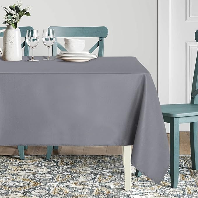 sancua Rectangle Tablecloth - 90 x 156 Inch - Water Resistant Spill Proof Washable Polyester Table Cloth, Decorative Fabric Table Cover for Dining Tables, Buffet Parties and Camping, Light Grey