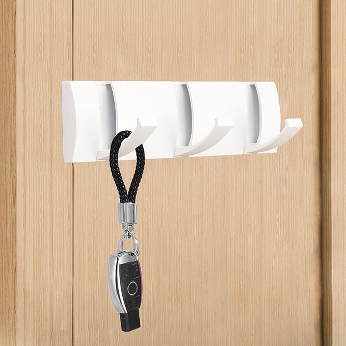 Folding Coat Hooks, Wall Mounted Coat Rack with 3 Retractable Hooks, Heavy Duty Towel Rack for Bathroom Wall Hook for Hanging Clothes Bathrobe, Stainless Steel Coat Hanger for Entryway(White)