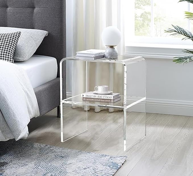 ONELUX 1626 Acrylic Bedside nightstand with Additional Shelf,Lucite Occasional Sofa Tables, Clear