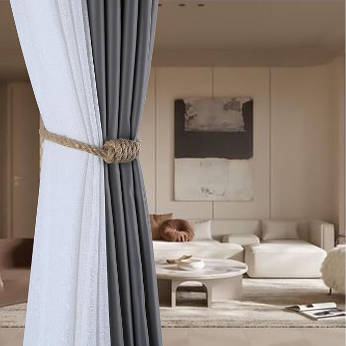 Fenghuangwu 4Pack Magnetic Jute Curtain Tiebacks – Bohemian Style Handmade Woven Tie-Backs for Drapes,Elegant Exquisite Knot Holdbacks,Outdoor Boho & Modern Home Decor