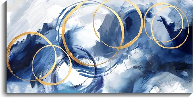 AJAZIKO Large Art For Wall Abstract Wall Decor Blue Modern Art Wall Decor Artwork For Walls Living Room Office Pictures For Wall Navy Gold Contempor Decorations For Bedroom Size 29x58