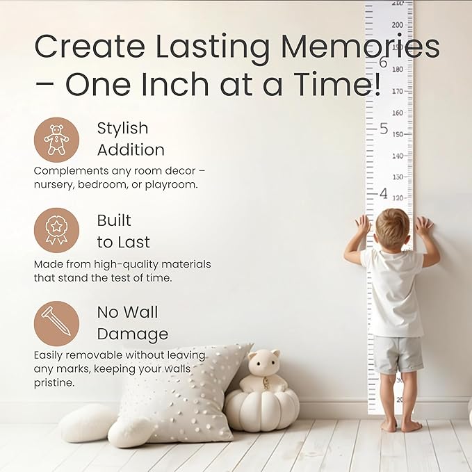 Growth Chart for Wall | Kids Height Chart Canvas Ruler with Wooden Storage Box | Waterproof Measuring Chart | Nursery Decor & Baby Shower Gift