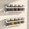 LUCYCAZ 2 Pack Wall Mounted Spice Rack with 16 Hooks, Spice Organizer Shelf for Stove Cabinet Pantry Door,Screw or Adhesive Spice Shelf Hanging Wall Spice Rack in Kitchen and RV (White, 2 PACK)