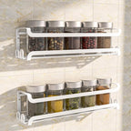 LUCYCAZ 2 Pack Wall Mounted Spice Rack with 16 Hooks, Spice Organizer Shelf for Stove Cabinet Pantry Door,Screw or Adhesive Spice Shelf Hanging Wall Spice Rack in Kitchen and RV (White, 2 PACK)