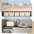 Closet Storage Bins, Fabric Closet Organizers and Storage Basket for Shelves, Collapsible Shelf Baskets for Organizing Shelves, Bedroom Clothes Basket, Beige, 3 Pack