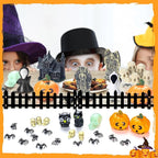 56 Pcs Halloween Village Accessories Set Halloween Haunted House Village Set Miniature Tombstones Tree Fake Spiders Fence Streetlamp Figurines for Home Table Party Decor