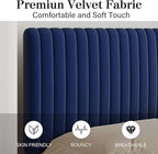 Queen Size Bed Frame with Headboard, Velvet Upholstered Platform Bed with Vertical Channel Tufted Design, No Box Spring Required, Easy Assembly, Blue