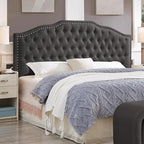 24KF Upholstered Button Tufted King Size Headboard with Nailhead Trim, Elegant Boucle Fabric California King headboard, 6031-K-Boucle-Dark Gray