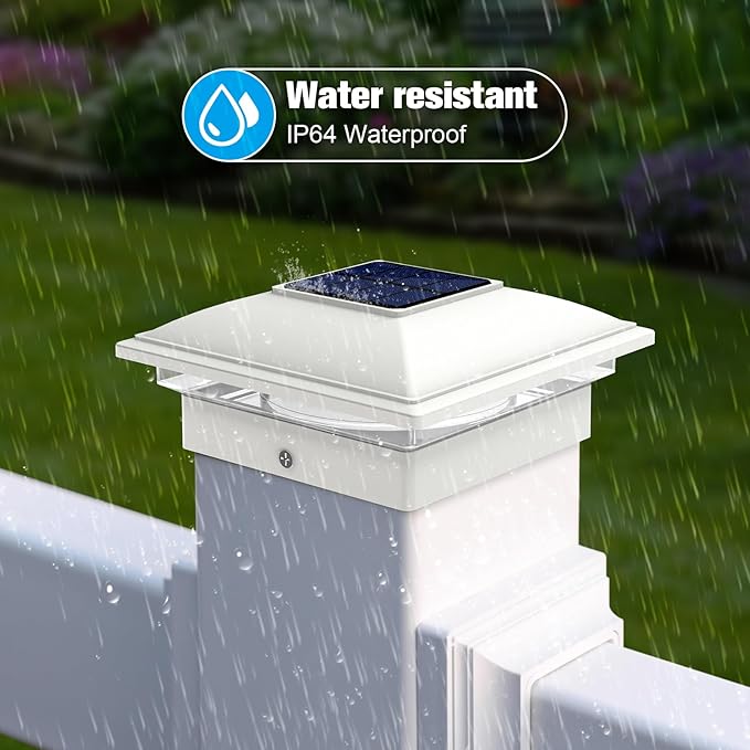 VOLISUN Solar Post Cap Light Outdoor Waterproof 4pack,Solar Fence - Post Lights for 4x4 5x5 6x6 Wooden/Vinyl Post,White Deck Cap Light Solar Powered with Warm White for Garden/Patio/Porch