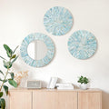 Beach Mirror Wall Decor for Living Room, 3PCS Natural Mother of Pearl Coastal Wall Art Bedroom Bathroom Decoration, Handmade Ocean Round Wall Hanging Sculptures for Home Office Holiday Hotel