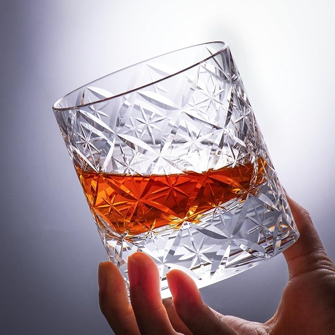 KAMMAK Crystal Whiskey Glasses Set of 2, Hand Blown 7.78oz Old Fashioned Glasses Stemless, Luxury Handcrafted Cocktail Glasses, Scotch Cup for Women, Men Gift for Rocks, Bourbon Barware, Bar
