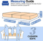 Couch Cushion Covers Individual Large Super Stretch Chenille (Softer Version) Sofa Cushion Covers, Couch Seat Covers Couch Slipcovers Furniture Protector (3PC, Khaki)