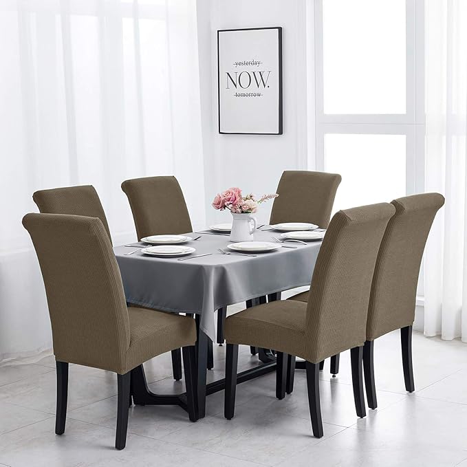 Joccun Chair Covers for Dining Room Set of 4,Dining Chair Slipcovers Stretch Dining Room Chair Covers Seat Protector,Washable Parsons Chair Cover for Home,Hotel,Banquet(Fossil,4 Pack)