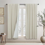 DANCURTON Beige Short Black Out Curtains 58 Inch Long for Bedroom 58 Inch Length Window Treatments Boho Kitchen Farmhouse Thermal Cooling Curtains for Summer Heat Living Room Bathroom 2 Panel Set