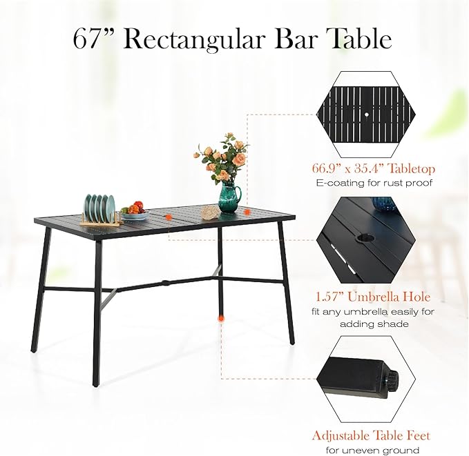 Sophia & William Outdoor Bar Set, Patio Bar Table and Chairs Set, Bar Height Patio Set - 4 x Swivel Bar Chairs(Brown), 1 x Rectangular Bar Table(Black)