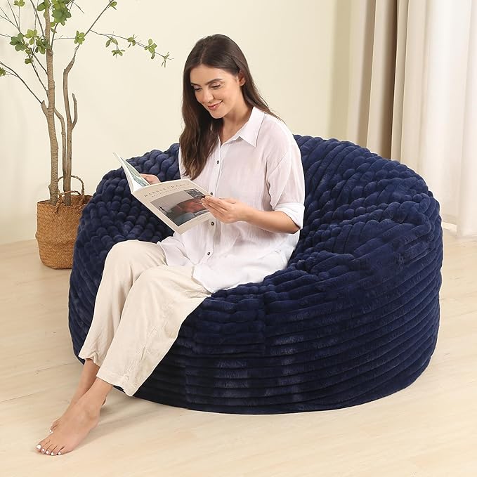 4FT Memory Foam Bean Bag Chair for Adults/Teens, Bean Bag Sofa with Fluffy Removable Cover, for Living Room Bedroom, Blue