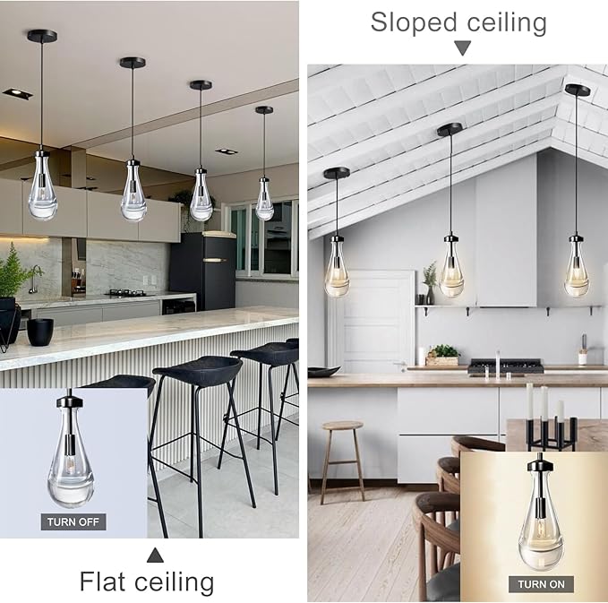 Modern Raindrop Pendant Lights Set of 3, Pendant Lights Kitchen Island 3 Pack, Matte Black Pendant Lights for Bedroom Bathroom, Chandelier for Living Room Hallway, Bulb Included