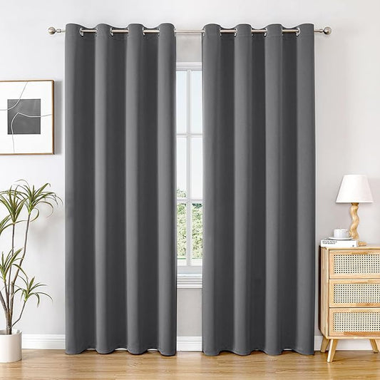 ChrisDowa Blackout Curtains 108 inches Long for Bedroom - 2 Panels Set Grommet Thermal Insulated Room Darkening Curtains for Living Room (Grey, 52 x 108 Inch)