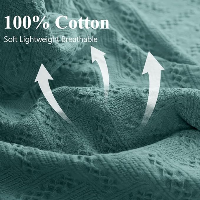 Simple&Opulence 100% Cotton Throw Blanket for Bed, Couch, Boho Luxury Geometric Knit Woven Blanket with Tassels Soft Lightweight Cozy Breathable, Vintage Farmhouse Decoration for All-Season(Green)