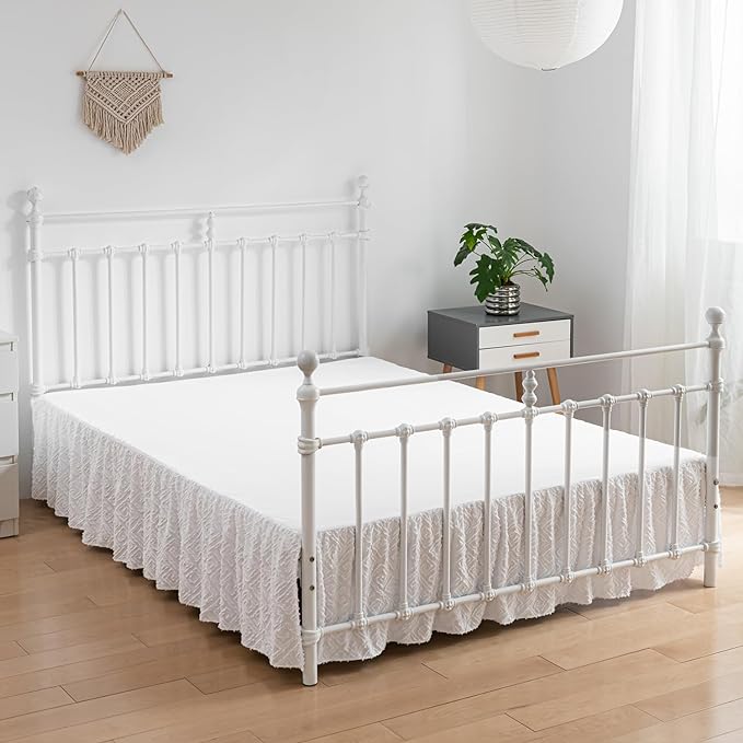 Tufted Bed Skirt Queen Size, Ruffled Bed Skirt with Split Corners, Queen Bed Skirt 18 Inch Drop, Boho Queen Size Bed Skirt White for Ruffled Bed Skirts, Bed Skirt Queen Size