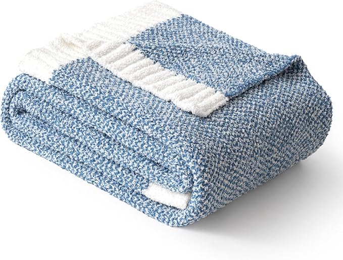 MIULEE Super Soft Throw Blanket for Couch, Blue Cozy Fluffy Warm Blankets Knit Throw Blankets for Sofa, Bed, Chair, Living Room, Camping, Picnic, 50 x 60 inch