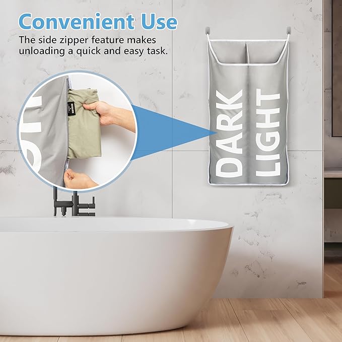 Hanging Laundry Hamper Bag XL 40x22", Space Saving over the Door Storage Bags, Behind the Door Hampers for Dirty Clothes & Wall Mounted Basket for Bathroom, Organizer for Small Room Spaces RV