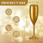 XUWAIDSGN Acrylic Champagne Flutes Toasting Glasses Unbreakable Mimosa Bar Reusable Wine Glasses Vintage Champagne Flutes Stemmed Drinking Cups 5.4 OZ for Christmas Birthday (24, Gold)